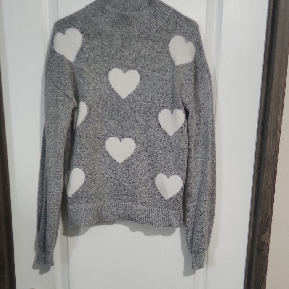 Gray Heart Turtleneck Sweater with White Hearts